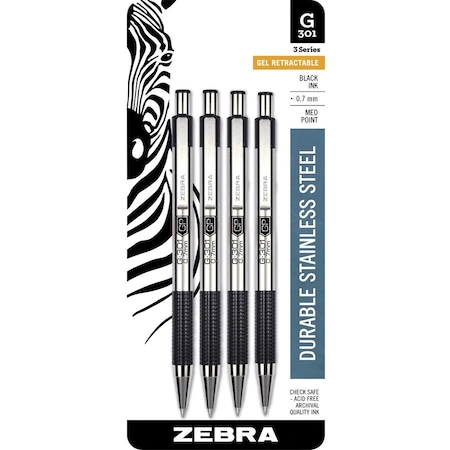 Zebra Pen Gel Pen, 0.7mm Point, 4/PK, Black PK ZEB41314